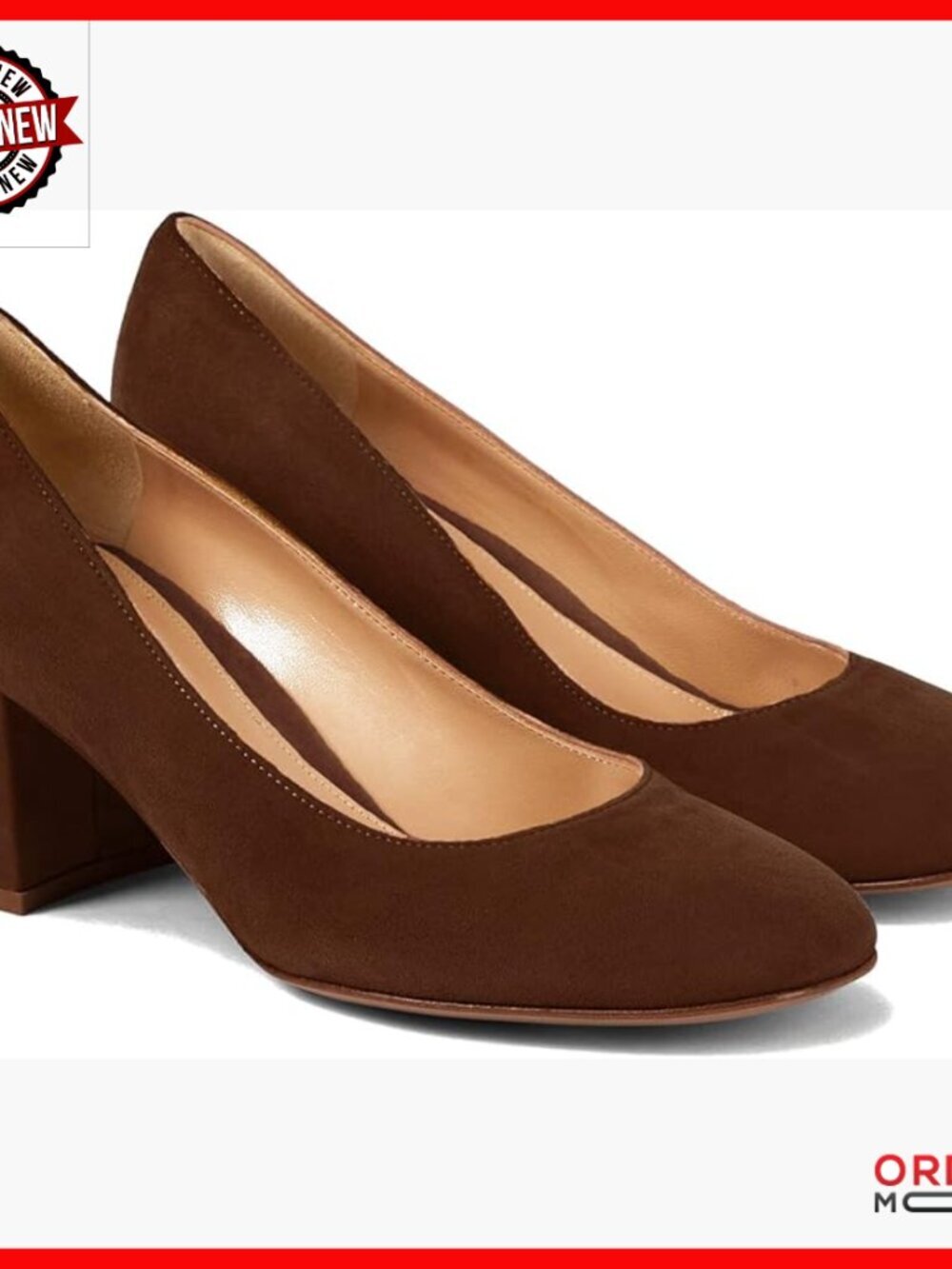 Chunky Block Heel Suede Pumps Round Toe Slip On Dress Shoes 2.5 Inch